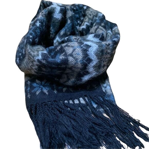 Very Soft Black Blue White & Tan Scarf 11 x 62“ Without 3” Fringe - Picture 5 of 5